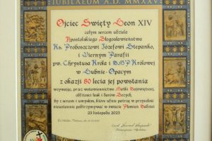 Błogosławieństwo Ojca Świętego – z&nbsp;okazji 80-lecia powstania parafii Łubno-Opace